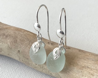 Sea Glass Earrings, Aqua Sea Glass, Sterling Silver Earrings, Seaham Sea Glass