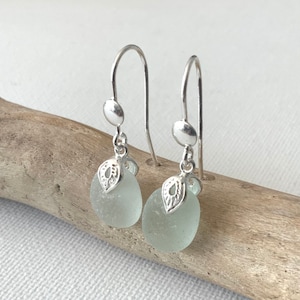 Aqua Sea Glass Earrings: Sterling Silver, Seaham Beach Glass