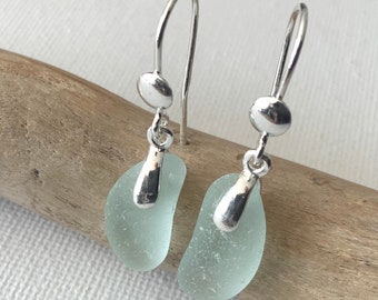 Sea Glass Earrings, Aqua Sea Glass, Sterling Silver Earrings, Seaham Sea Glass