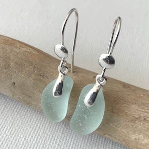 Sea Glass Earrings, Aqua Sea Glass, Sterling Silver Earrings, Seaham Sea Glass