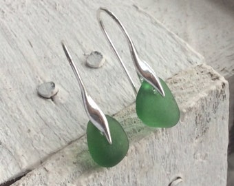 Sea Glass Earrings, Green Sea Glass, Sterling silver earwires, Seaham Sea glass, English Sea glass, Sea glass jewellery