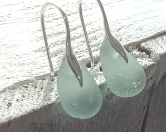 Sea Glass Earrings, Aqua Sea Glass, Sterling Silver Earrings, Seaham Sea Glass