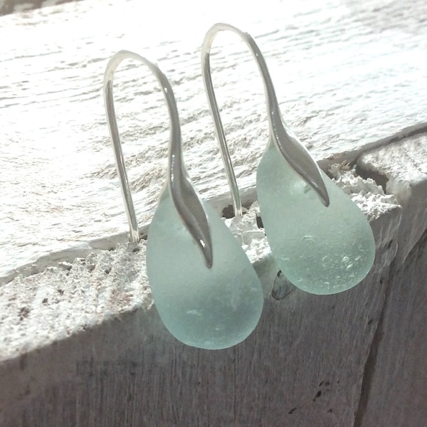 Sea Glass Earrings, Aqua Sea Glass, Sterling Silver Earrings, Seaham Sea Glass