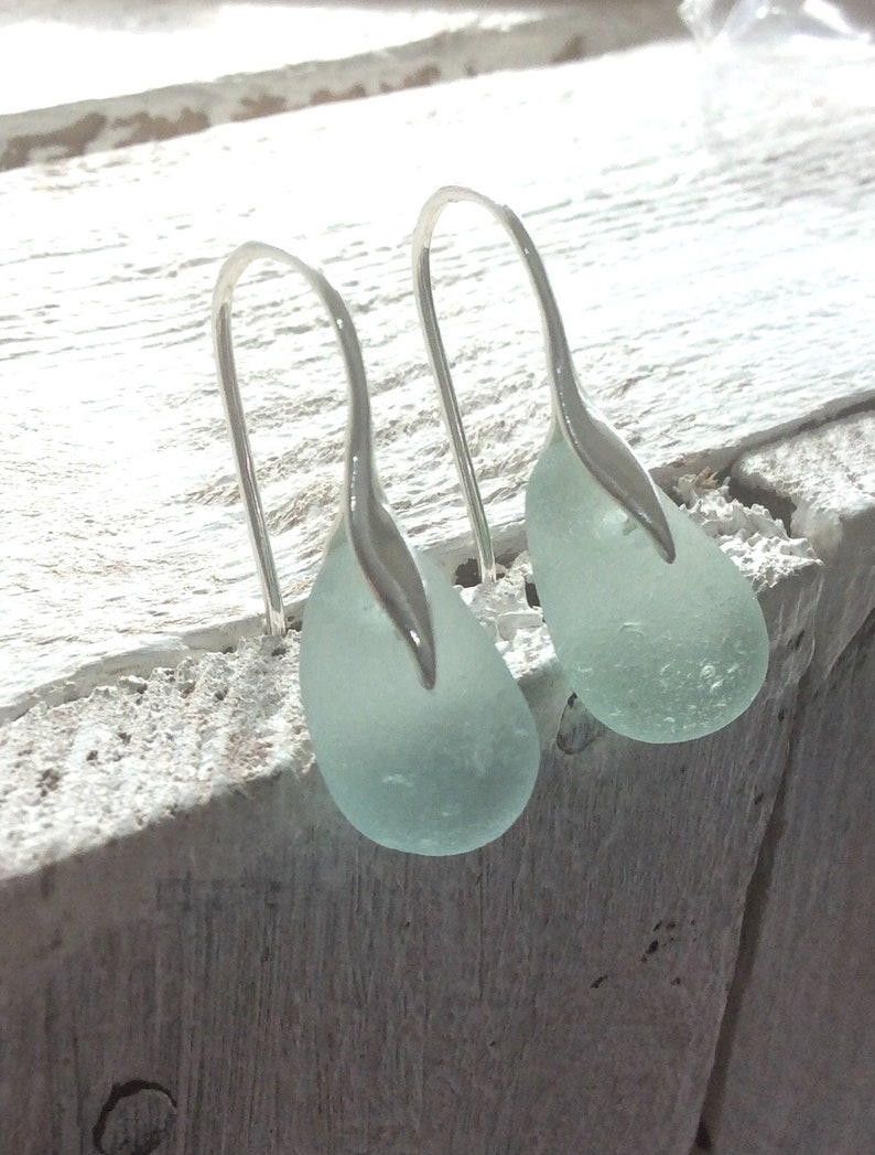 Sea Glass Earrings, Aqua Sea Glass, Sterling Silver Earrings, Seaham Sea Glass image 1