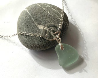 Sea Glass Necklace, Aqua Sea glass, Silver Wave, Sea Glass Jewellery, Rare Sea Glass, Seaham, English Sea Glass