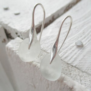 Seaham Sea Glass Earrings: White Sterling Silver Jewelry