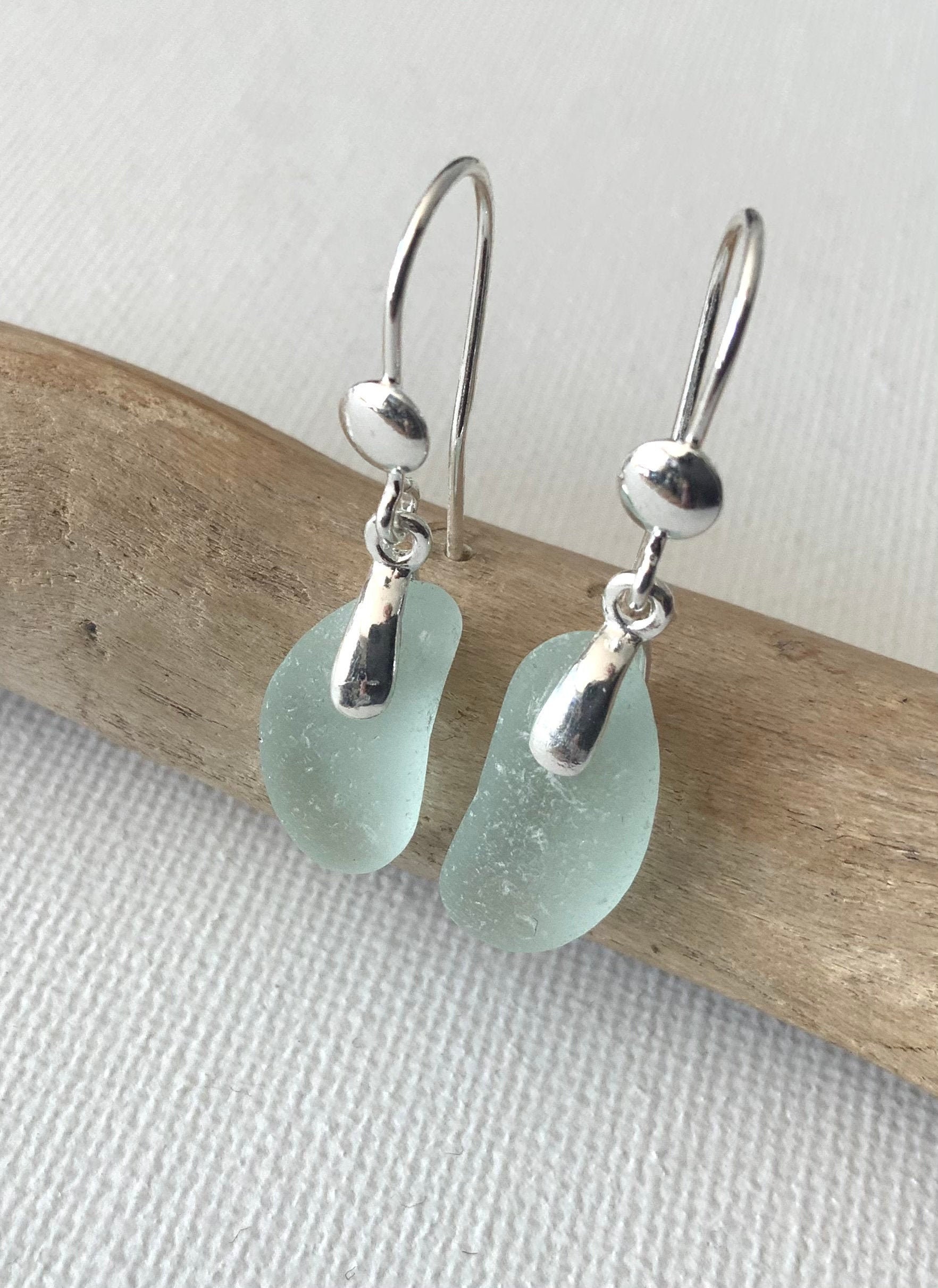 Sea Glass Earrings Aqua Sea Glass Sterling Silver Earrings Seaham Sea Glass