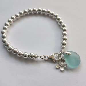 Seaham Sea Glass Bracelet: Sterling Silver Flower Charm