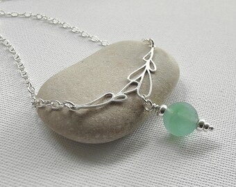 Sea Glass Necklace, Sterling Silver Necklace, Green sea glass marble, Sea Glass Jewellery,