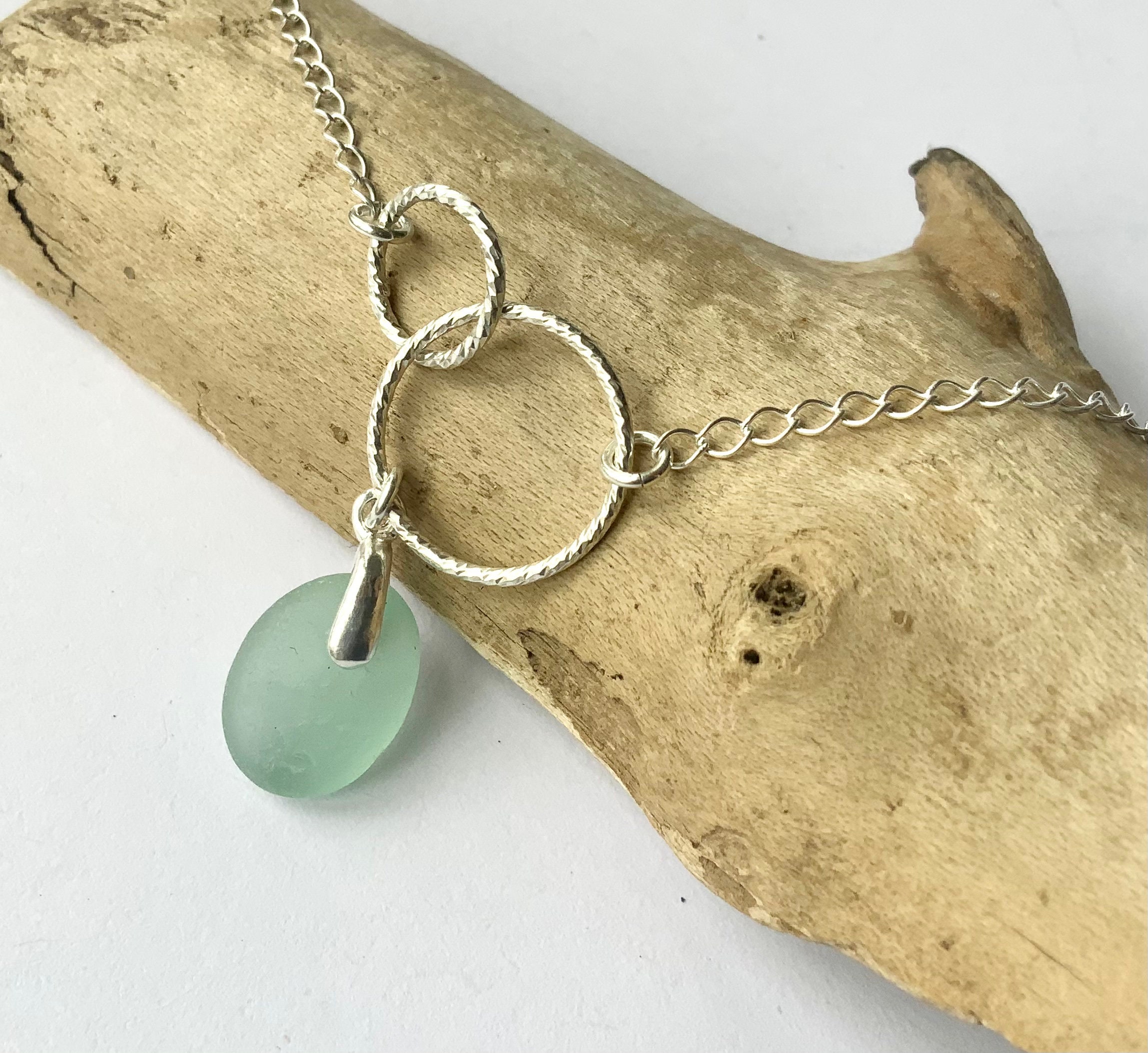 Aqua Sea Glass Necklace: Sterling Silver, Seaham English Glass