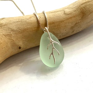 Aqua Sea Glass Necklace: Sterling Silver, Seaham English Glass