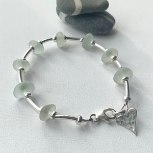 Sea Glass Bracelet, Aqua Sea Glass, Sterling Silver Bracelet, Seaham Sea Glass