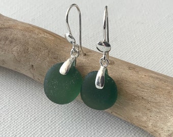 Sea Glass Earrings, Green Sea Glass, Sterling Silver Earrings, Seaham Sea Glass