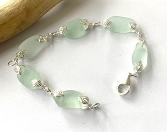 Sea Glass Bracelet, Aqua Sea Glass, Sterling Silver Bracelet, Seaham Sea Glass