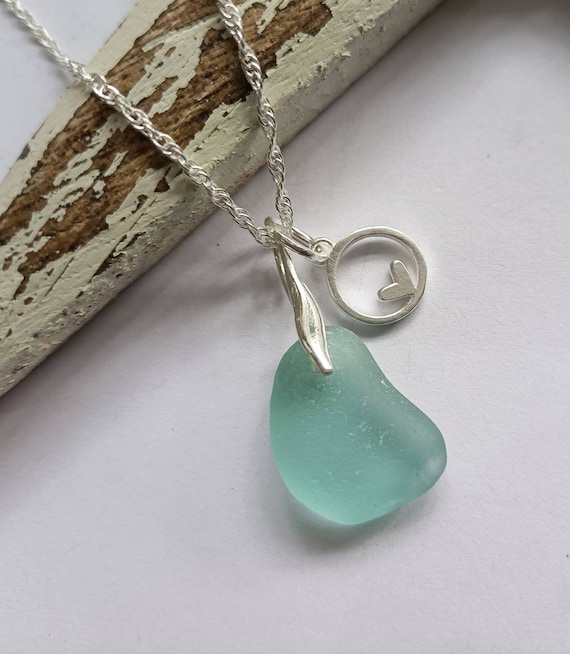 Sea Glass Necklace Sterling Silver Necklace With Love Silver