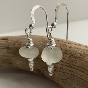 Teardrop Sea Glass Earrings: Sterling Silver, Seaham Beach Glass