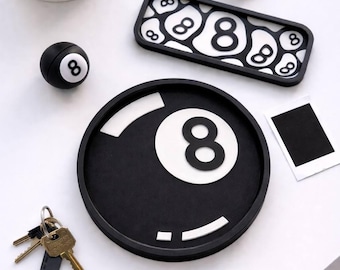 Zestaw prezentowy 8 Ball dla niego lub dla niej – tacka na biurko, uchwyt na szklanki i stojak na zdjęcia