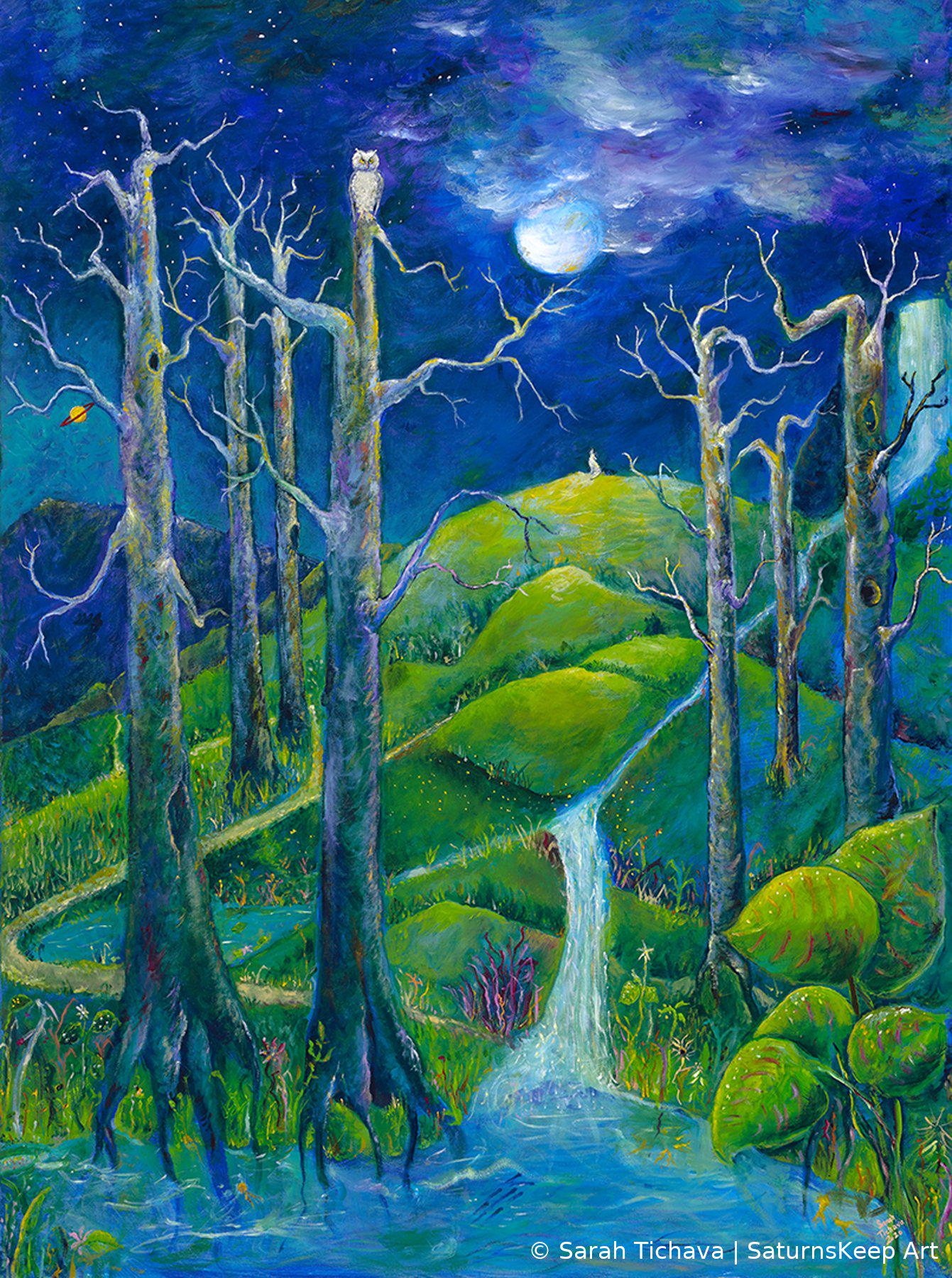 Owl and Wolf - Mythic Wildlife Fine Art Print - Symbolic Night Creatures, Soulful Nature Art