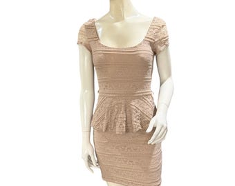 As U Wish Pink Lace Peplum Bodycon Mini Dress Size S