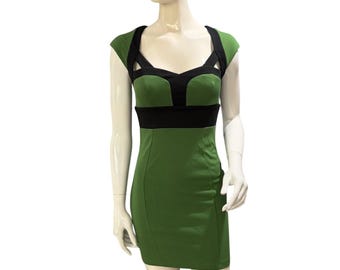 Mystic Green Black Colorblock Bodycon Mini Dress Size S Y2K