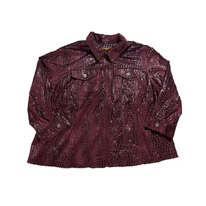 Vintage Y2K Ruby Rd Kvinna 22W Vinröd Krokodilmönstrad Dragkedja Fram Jacka Plus Size