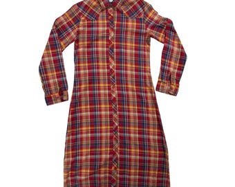 Vintage Peddlers II Plaid Shirt Dress Red Yellow Long Sleeve Retro Small