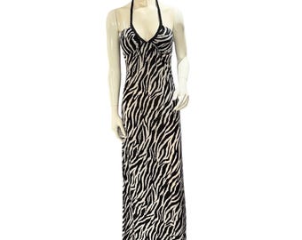 Y2K Rue21 Zebra Print Halter Maxi Dress Size S