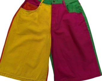 Judy & Kevin Colorblock Denim Shorts USA Made High Waist Retro Size L