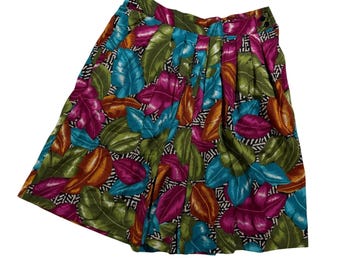 Pantaloncini vintage anni '90 Cristin Stevens con stampa floreale, colori tropicali vivaci, elastico in vita, taglia L