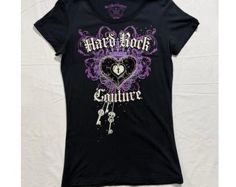 Hard Rock Couture Austin Black Graphic Tee Top Size S Y2K
