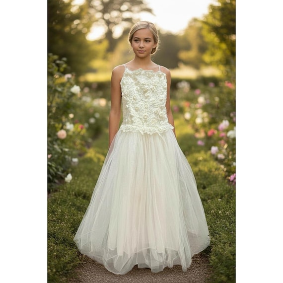 juniors ivory lace dress Ivory Jewel Neck Lace Short Sleeves Floor-Length A-Line Lace Kids Social Party Dresses, Ivory / 2 Years old