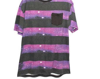 Ecko Unltd Galaxy Stripe T Shirt Mens L Purple Black Pocket Tee Y2K