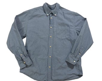 Old Navy Medium Blue White Stripe Button Down Shirt 100% Cotton