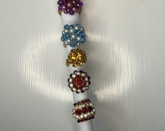 Vintage Set of 5 Beaded Rhinestone Flower Rings for Women Statement Cocktail
