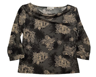 Fred David Brown Floral Mesh Top Size Large Made in Canada