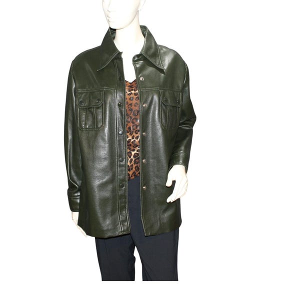 Vintage 90s Green Vinyl Leather Jacket Women's XL Faux Leather