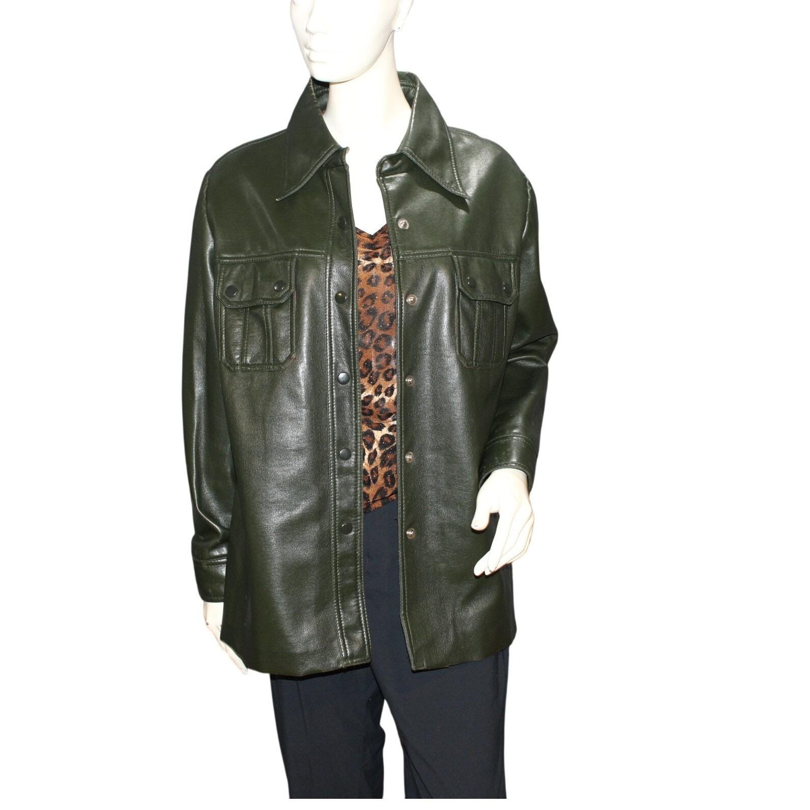 Vintage 90s Green Vinyl Leather Jacket Women's XL Faux Leather