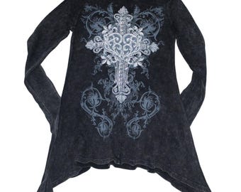 Vocal Y2K Black Rhinestone Cross Top Medium