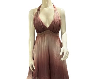 Twenty One Size S Ombre Halter Dress Pink Brown Chiffon Empire Waist Y2K