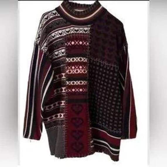 MAINFRAME Patchwork Mock Neck Oversized Sweater W… - image 2