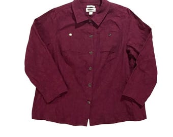 Y2K CJ Banks 2X Burgundy Textured Button Front Jacket Plus Size