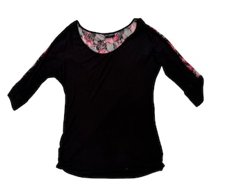 Free Kisses Maternity Black Floral Lace Mesh Top Size S