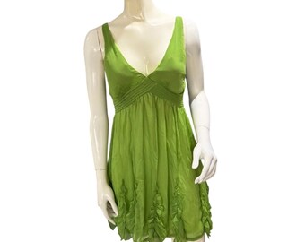 I.C.U. Lime Green Fairy Hem Empire Waist Dress Size M Y2K