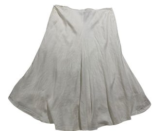 JH Collectibles Linen Blend Skirt Women's Size 16 Ivory Embroidered Flowy Midi