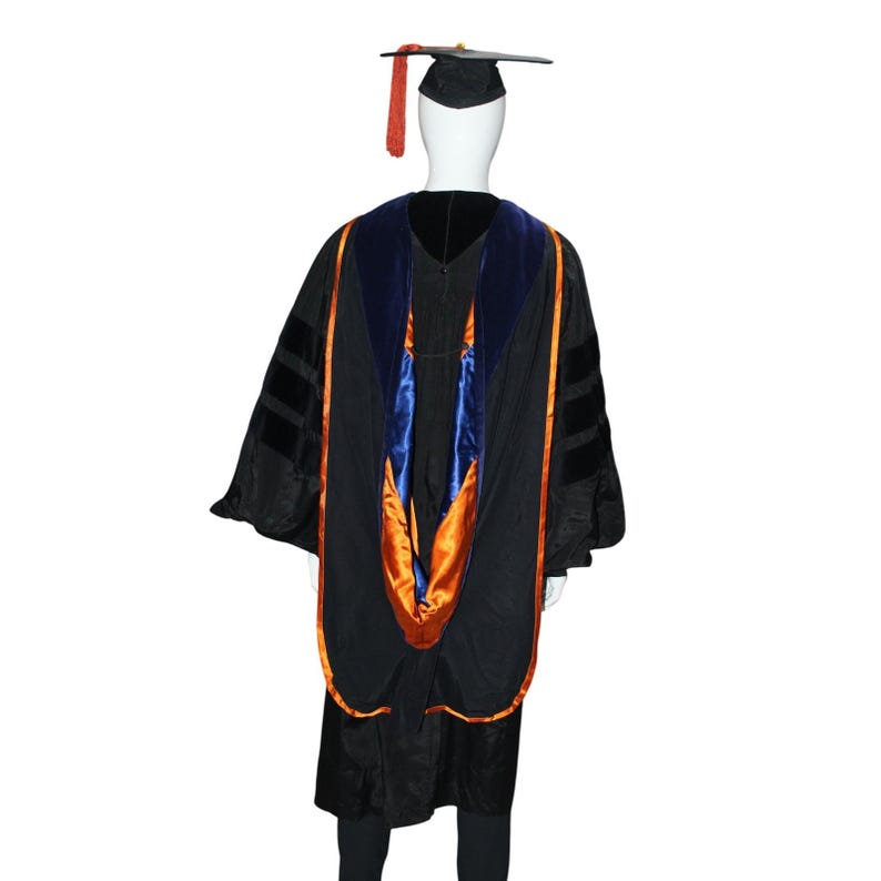 Master's Graduation Gown Hood Set Black Academic Regalia Orange Blue - Etsy