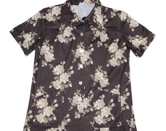 Vintage Sweetique Brown Floral Button Front Top Size 12