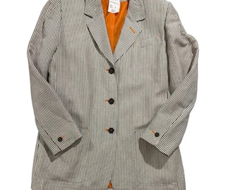 Benard Sport Linne Rayon Randig Kavaj Dam Storlek 10 Orange Kantjacka