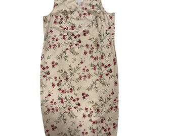 Y2K Casual Corner Annex Woman Beige Floral Linen Blend Sleeveless Dress 24W