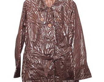 3D Brown Zebra Print Belted Jacket Size 12 Y2K