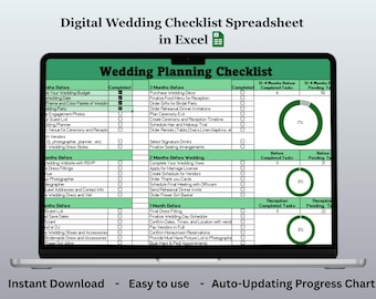 Plantilla de lista de tareas para la planificación de bodas en Excel (editable) - Organizador digital para parejas - Lista de tareas para la boda (12 meses)